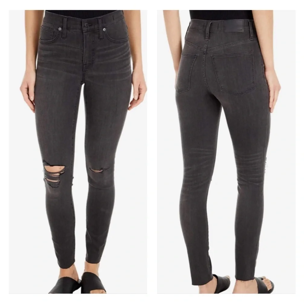 Madewell 9'' Mid-Rise Skinny‎ Ripped Knee Denim Jeans Black Sea Wash Women SZ 25